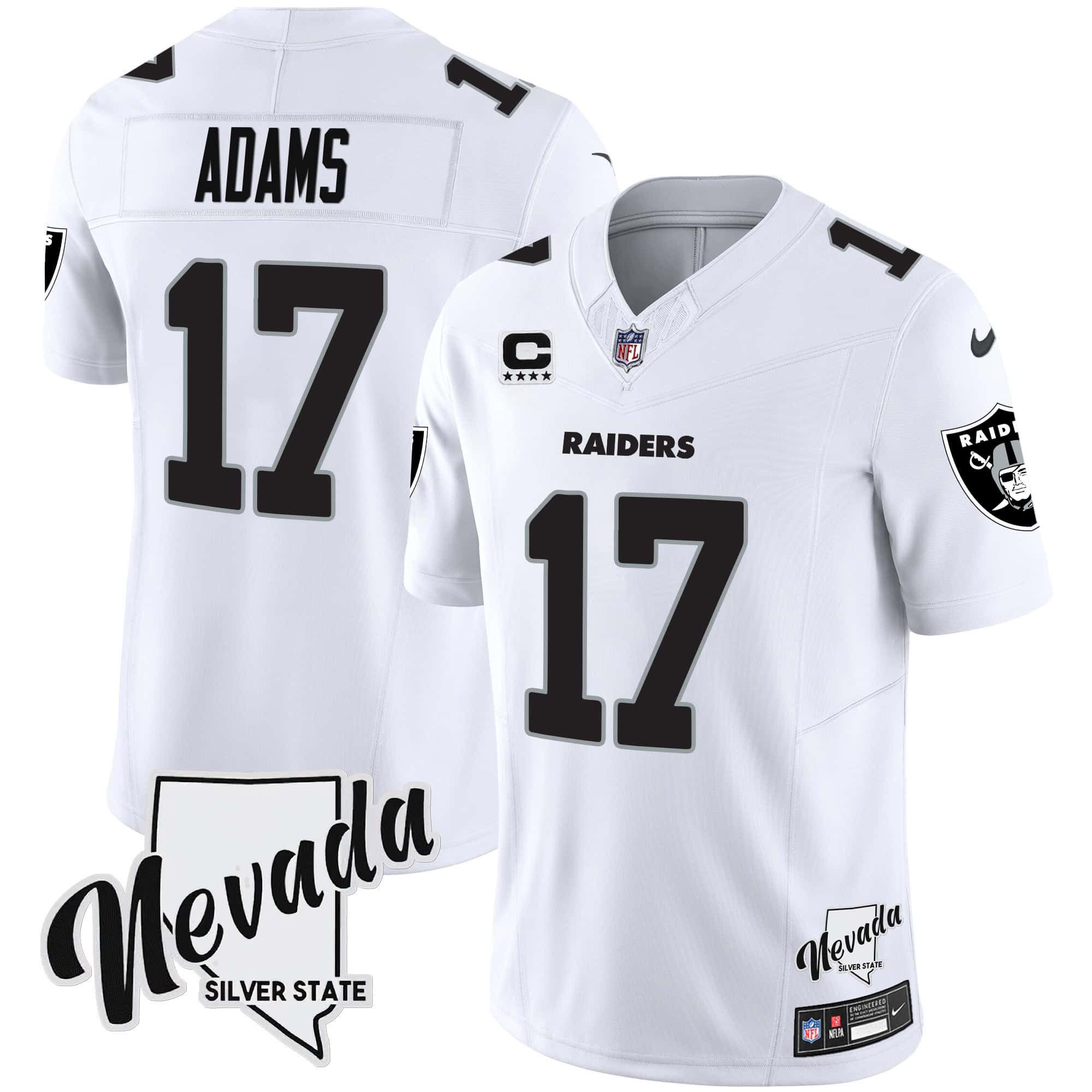 Men Oakland Raiders #17 Adams White 2024 Nike Nevada Silver State Patch Vapor NFL Jersey